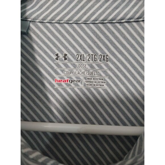 Under Armour UA Shirt Mens 2XL Gray Striped Polo Loose HeatGear Short Sleeve - Picture 5 of 8